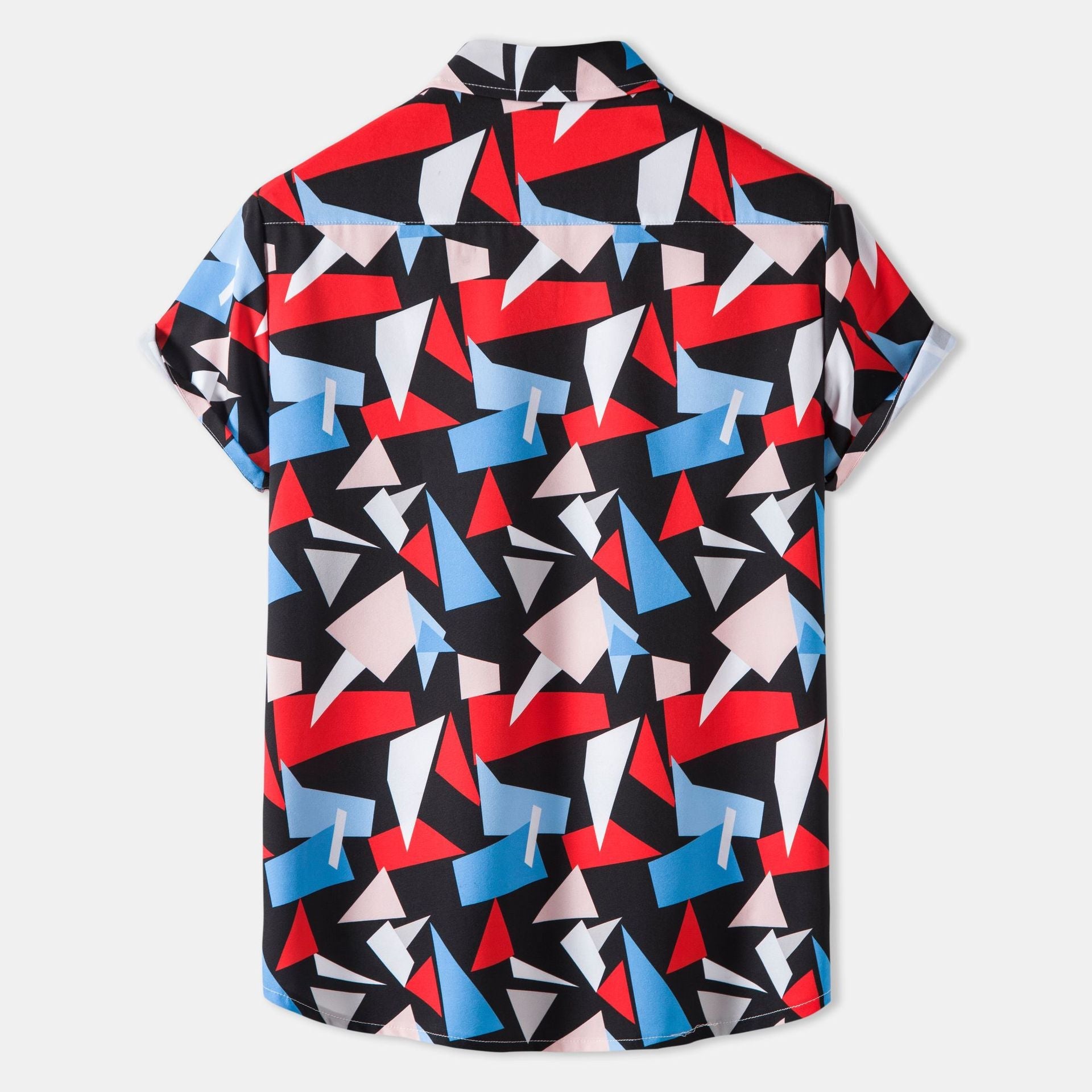 Herren Kurzarmhemd mit kreativem geometrischem Grafikdesign und praktischen Brusttaschen