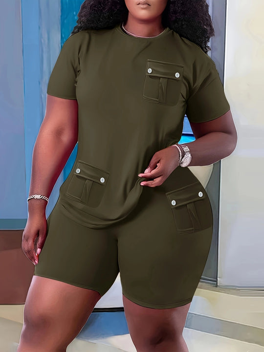 Damen Sportliches Kurzarm-Set mit praktischen Taschen R&B