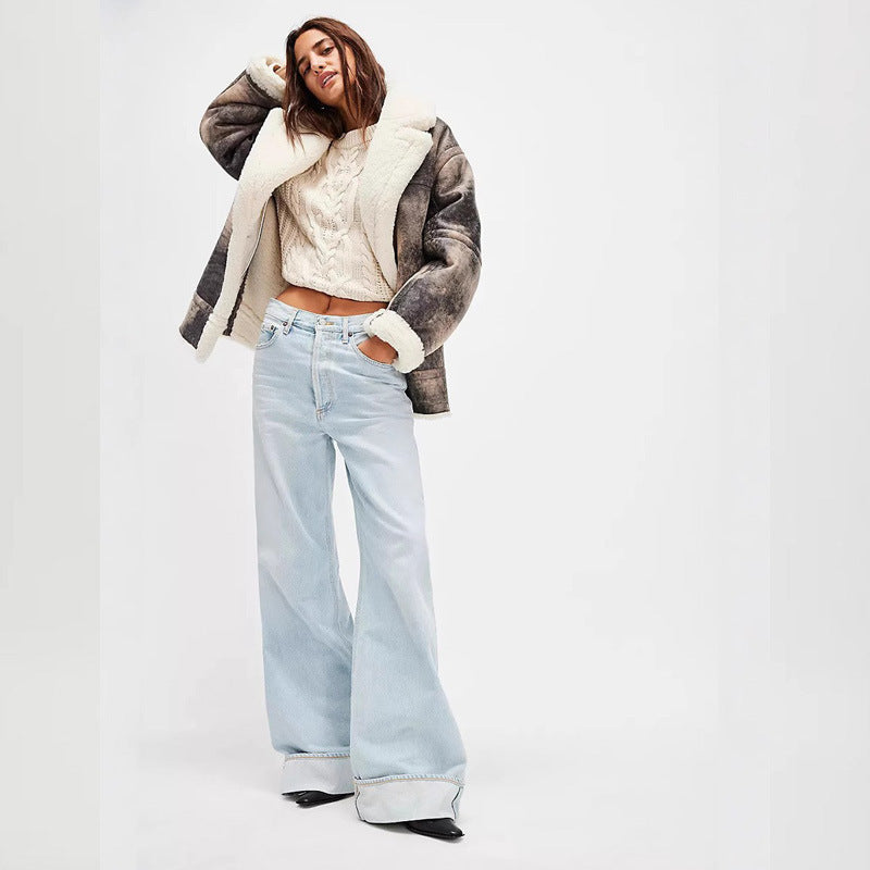 Damen Weite Jeans mit modischen Saumdetails