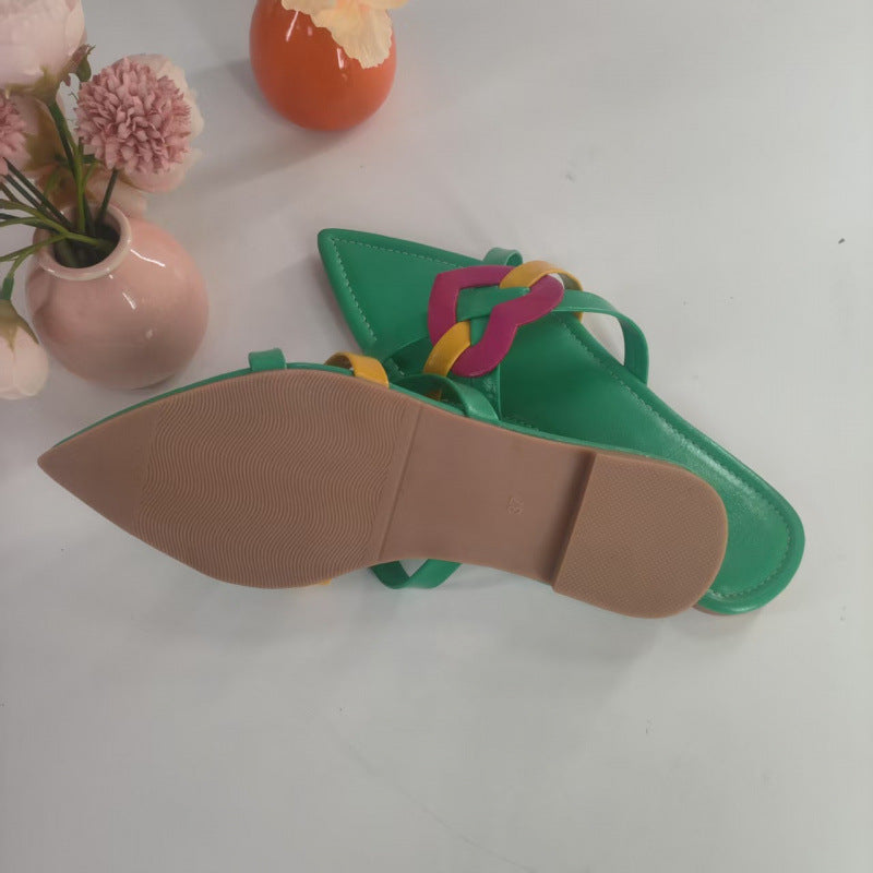 Damen modische Slip-On Sandalen mit buntem Knotendesign R&B