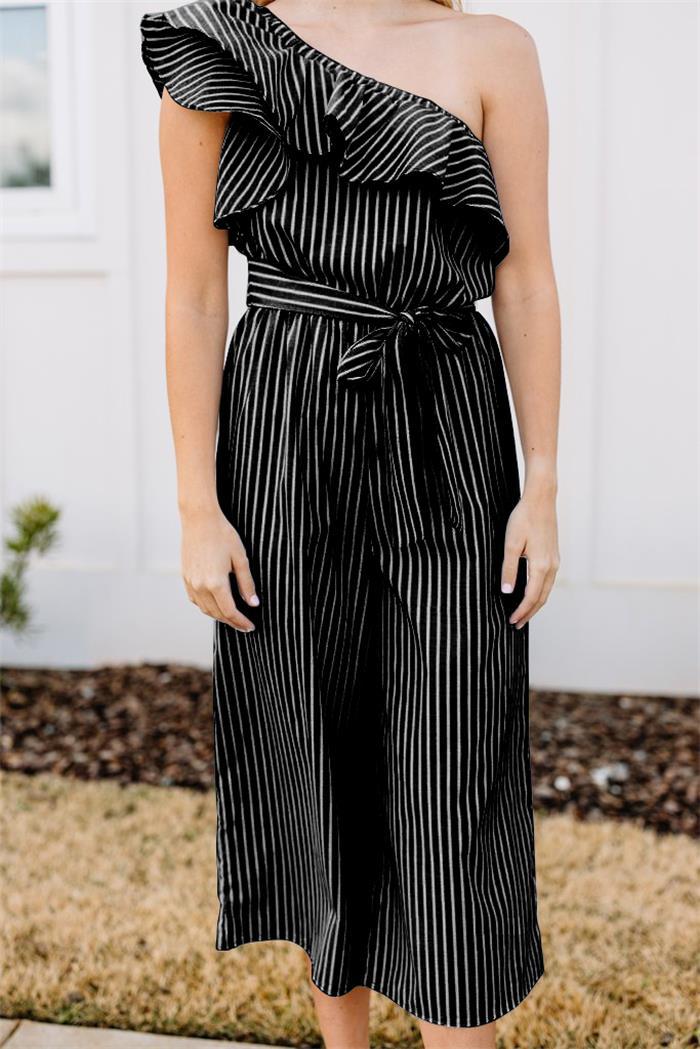 Damen Wickel-Jumpsuit mit asymmetrischem Träger und voluminösen Rüschen R&B