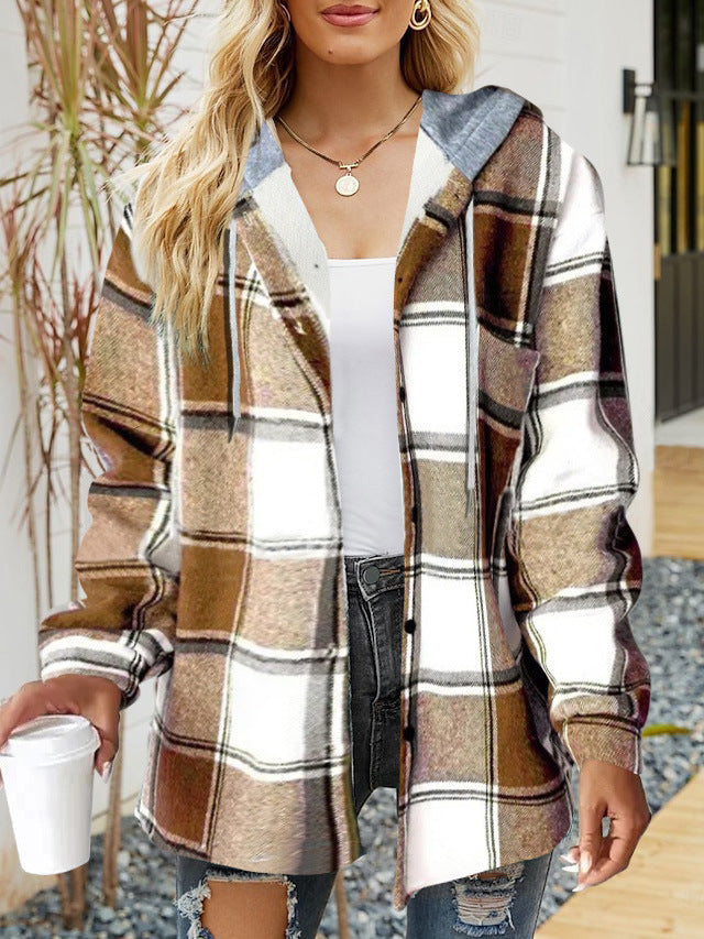 Damen lässige Overshirt-Jacke mit Kapuze und praktischem Kordelzug R&B