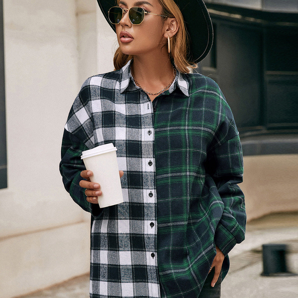 Damen lässige Flanellhemdjacke mit Karomuster R&B