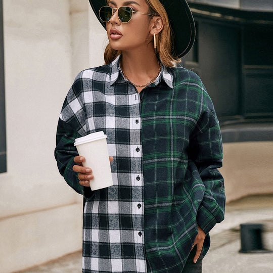 Damen lässige Flanellhemdjacke mit Karomuster R&B