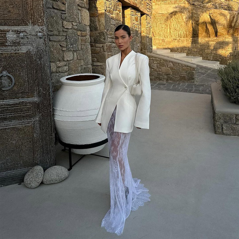 Damen Blazer-Kleid mit raffinierten Spitzenakzenten R&B