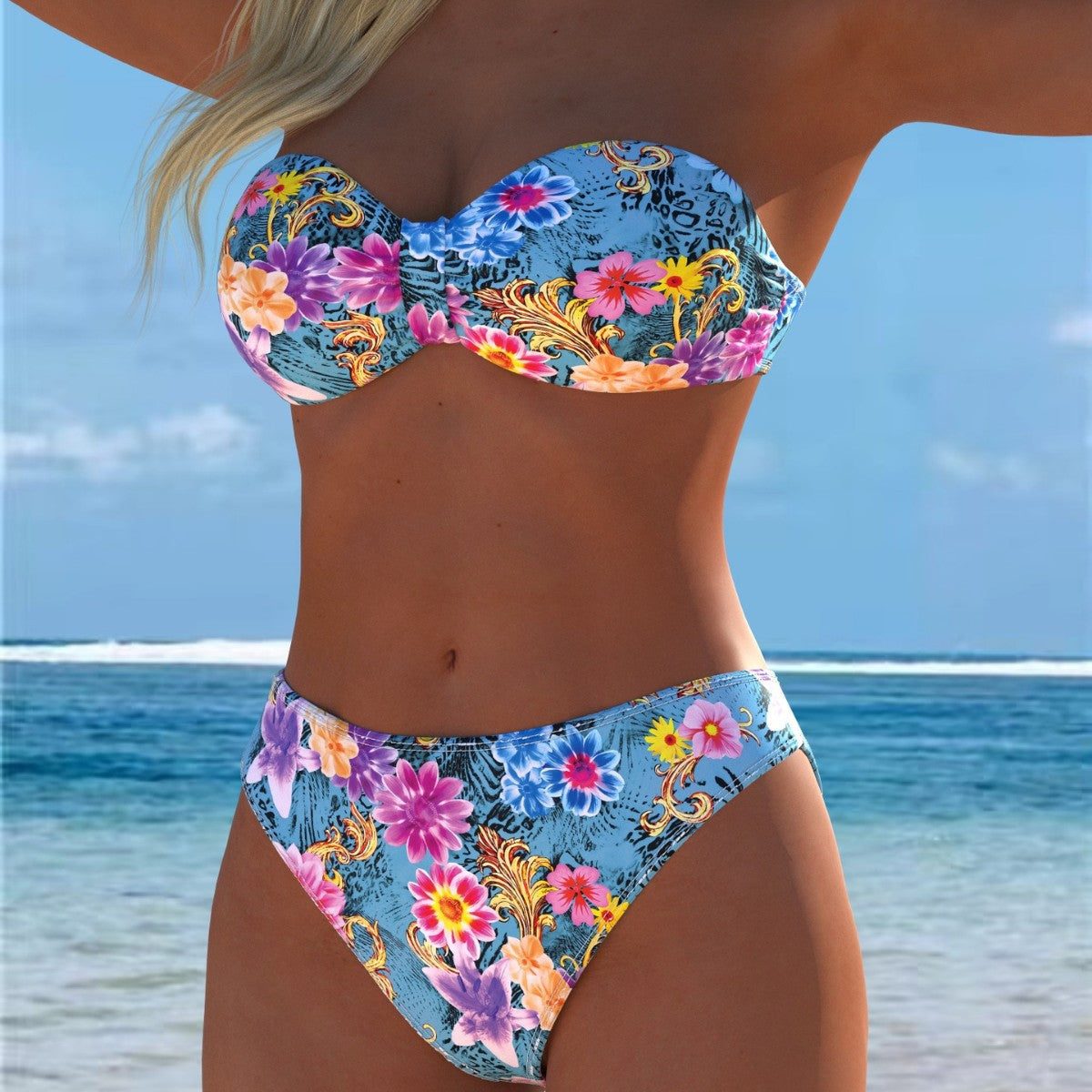 Damen Bikini-Set mit einem eleganten Bustier-Oberteil und hohem Beinausschnitt R&B