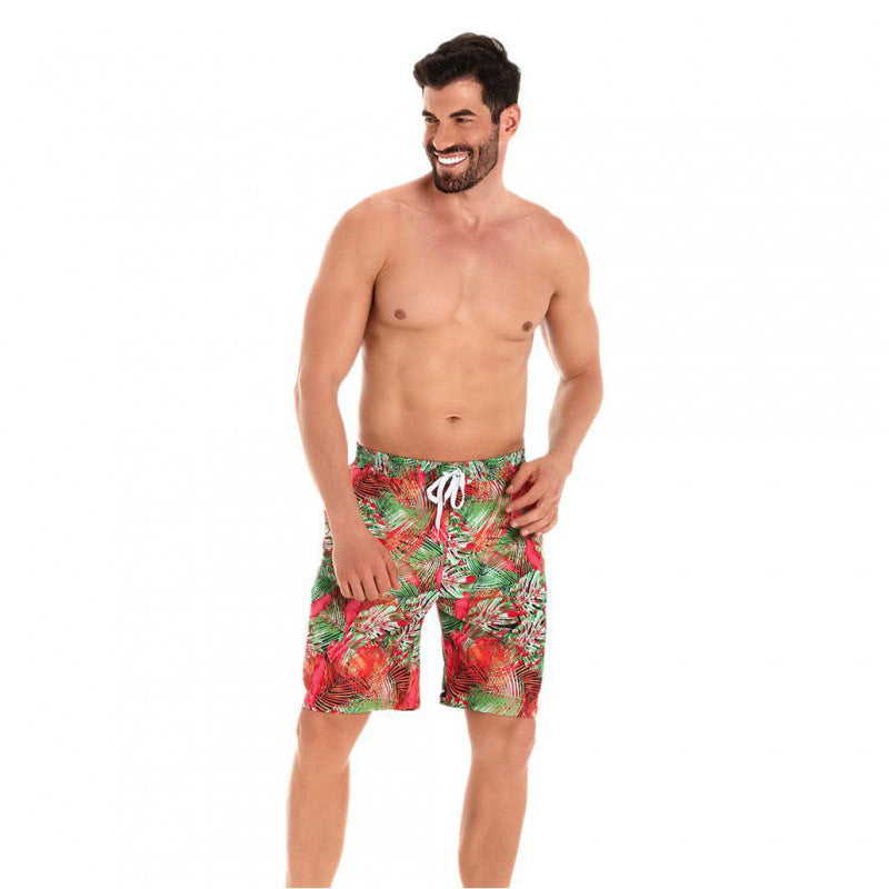 Herren Badeshorts mit tropischem Muster und verstellbarem Kordelzug R&B