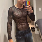 Unisex nan durchscheinendes Diamantnetz-Langarmshirt mit Rundhalsausschnitt R&B