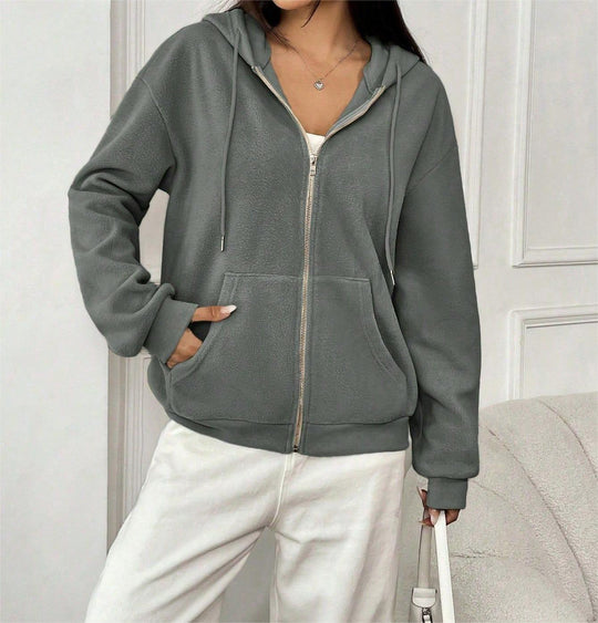 Damen Fleece-Jacke mit durchgehendem Reißverschluss und Kapuze R&B
