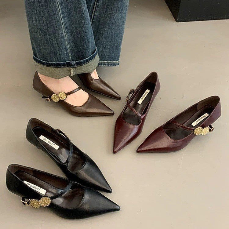 Damen elegante Sling-Pumps mit modischer Schnalle und hochwertigem Leder R&B