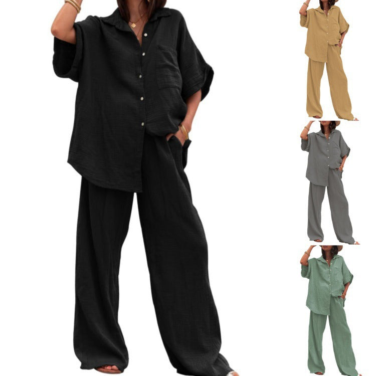 Damen luftiges Oversize-Hemd und weite Hose Set R&B