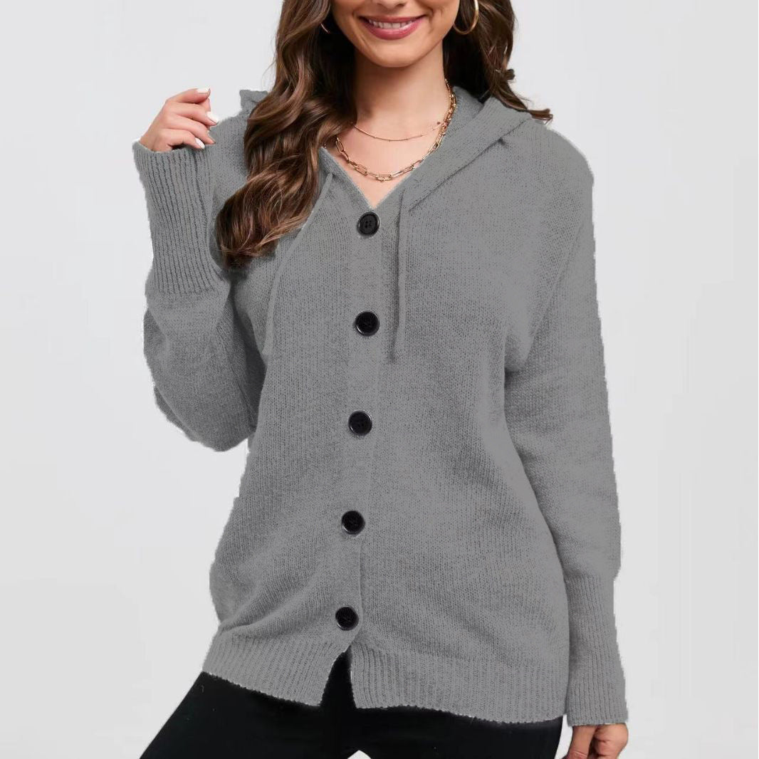 Damen Kapuzensweater mit durchgehendem Knopfverschluss und lässiger Passform R&B