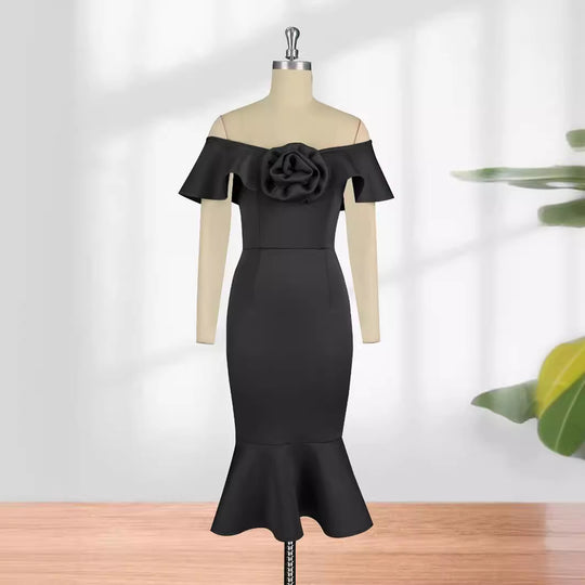 Damen figurbetontes Abendkleid mit Rüschendetails R&B
