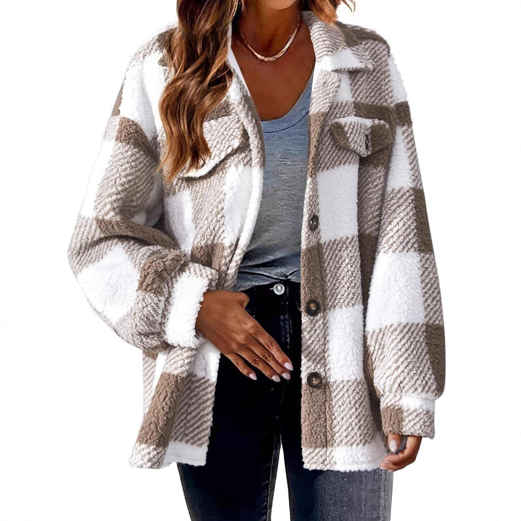 Damen Pelz-ähnliche Karomuster Jacke R&B