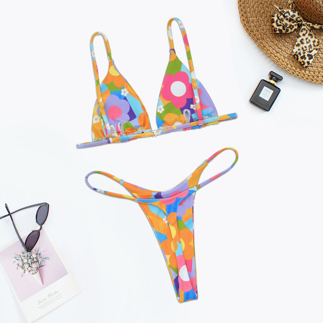 Damen Triangel-Bikini mit buntem floralem Design und eleganten Kettendetails R&B
