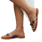 Damen nan flache Zehensteg-Sandalen mit ovalen Schmucksteinen und gepolstertem Komfortfußbett R&B