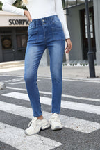 Damen High-Waist Jeans mit elastischem Bund und praktischen Taschen