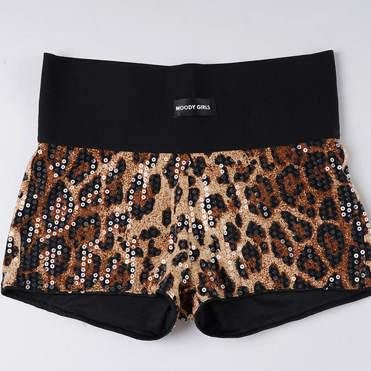 Damen Pailletten-Minikleid mit Leopardenmuster und verstellbaren Spaghettiträgern R&B