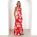 Damen Maxikleid mit verspielten Rüschendetails und zartem Blumenmuster R&B