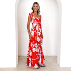 Damen Maxikleid mit verspielten Rüschendetails und zartem Blumenmuster R&B