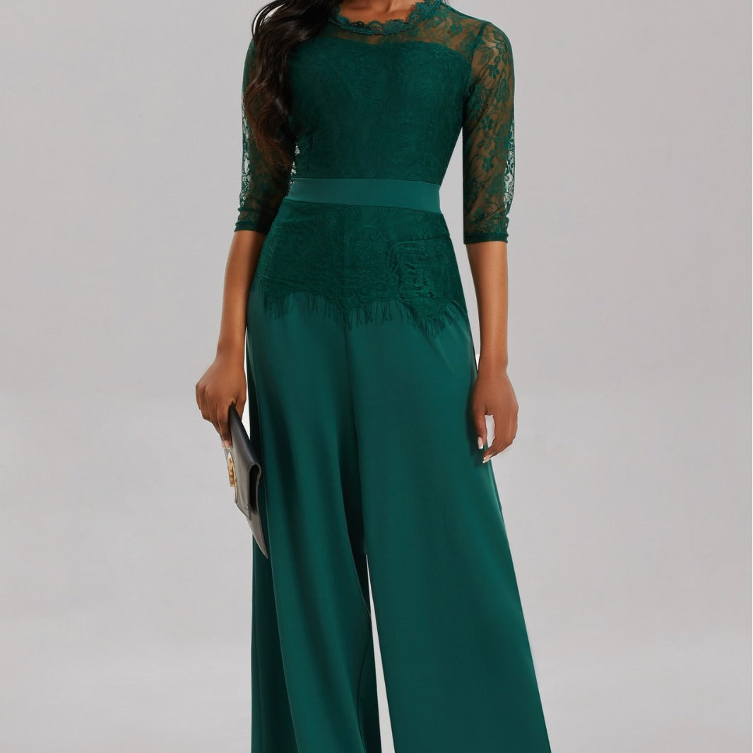Eleganter Damen Jumpsuit mit Spitzenärmeln und Weitem Bein | R&B