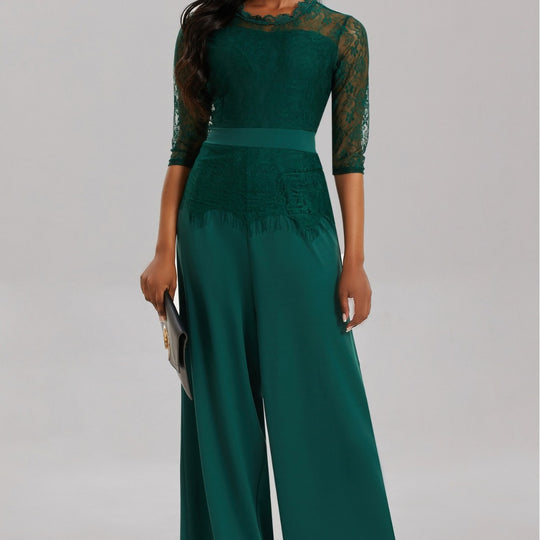 Eleganter Damen Jumpsuit mit Spitzenärmeln und Weitem Bein | R&B