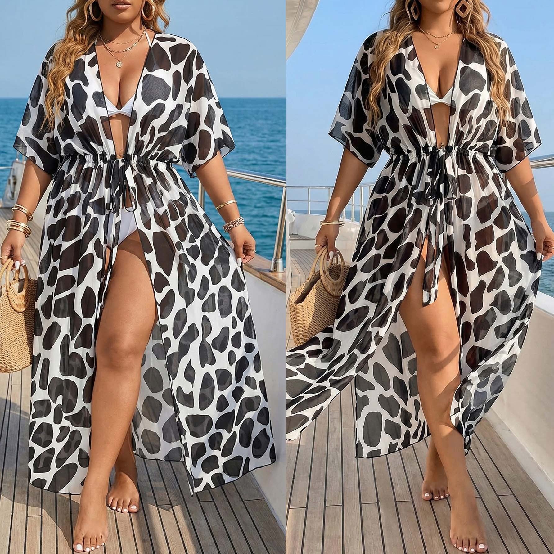 Damen transparenter Strandüberwurf mit aufregendem Animal-Print R&B