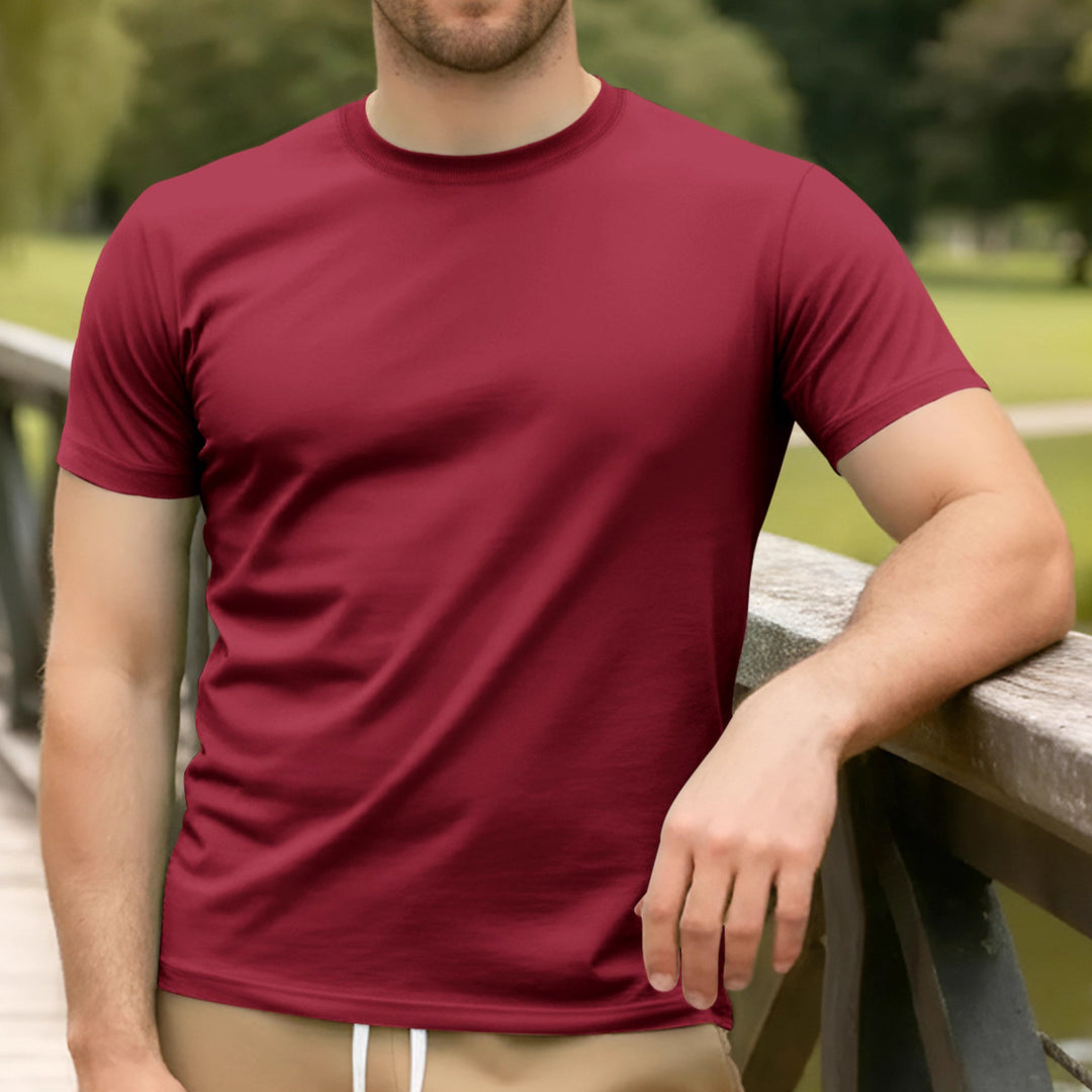 Herren nan Basic Kurzarm-T-Shirt aus hochwertigem Baumwollmix mit Rundhalsausschnitt, flachen Nähten und Regular Fit R&B
