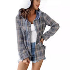 Damen nostalgische Karobluse mit Kapuze und Knopfverschluss R&B