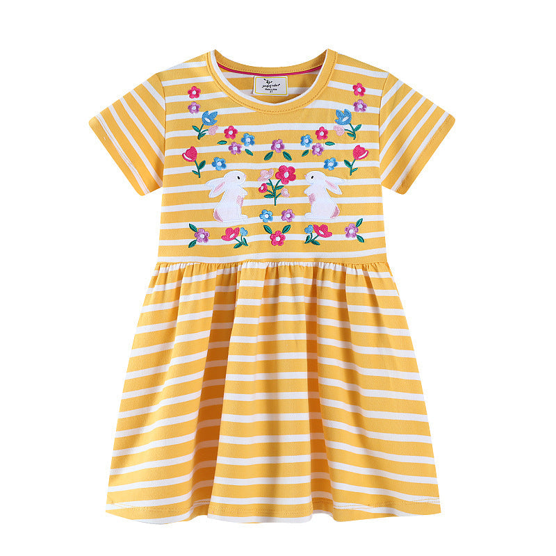 Mädchen Freizeitkleid mit gestreiftem Design und niedlichen Hasenapplikationen R&B