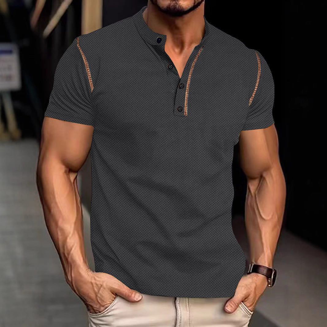Herren nan tailliertes Struktur-Poloshirt mit Stehkragen und Zierpaspel R&B
