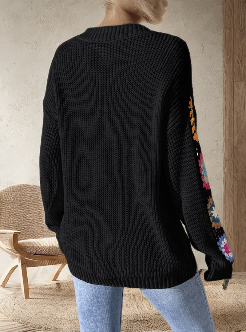 Damen Strickpullover mit verspielten Häkelakzenten und weitem Schnitt R&B