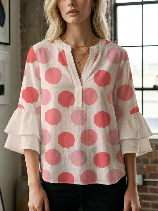Damen Blusenshirt mit voluminösen Ärmeln und kreativem Druckdesign R&B