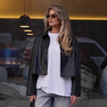 Damen Modische cropped Kunstlederjacke mit stilvollen Details R&B