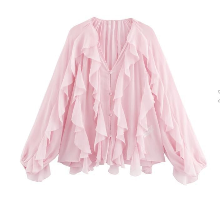 Damen Rüschenbluse mit weitem Schnitt und ballonartigen Ärmeln R&B