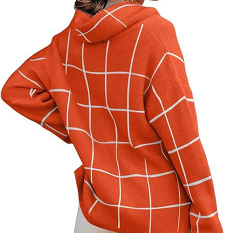Damen Kariertes Hoodie mit Taschen und lässigem Schnitt R&B