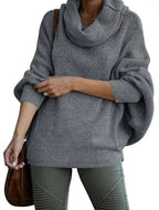 Damen lässiger Strickpullover mit weichem Stehkragen und weit geschnittenen Ärmeln R&B