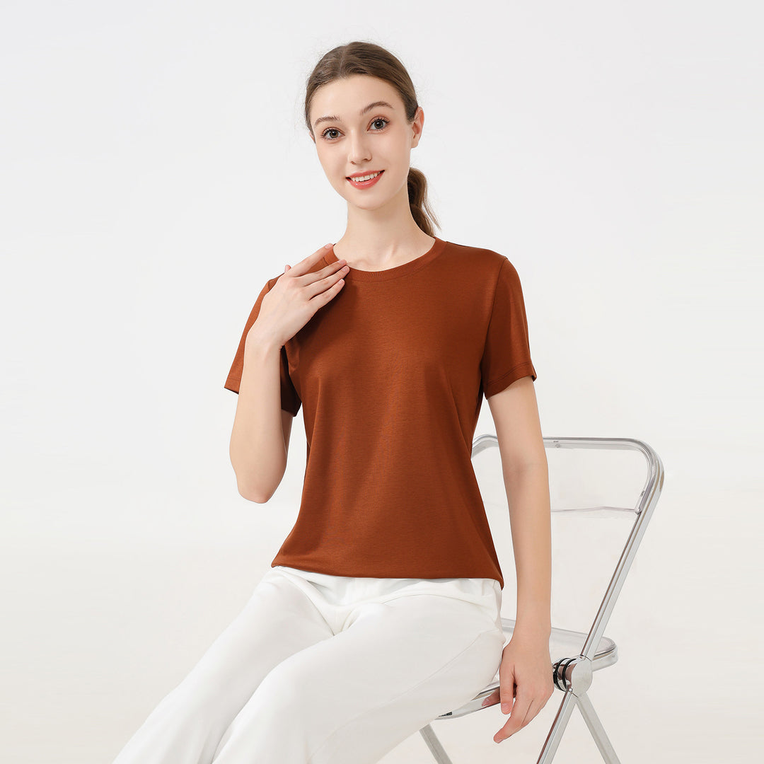 Damen klassisches Rundhals Baumwoll T-Shirt mit kurzem Arm und figurfreundlichem Schnitt R&B