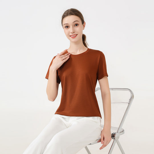Damen klassisches Rundhals Baumwoll T-Shirt mit kurzem Arm und figurfreundlichem Schnitt R&B
