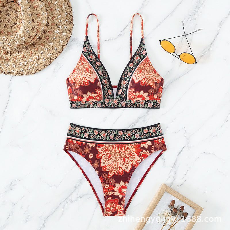 Damen Hochtaillierter Bikini mit floralem Muster R&B