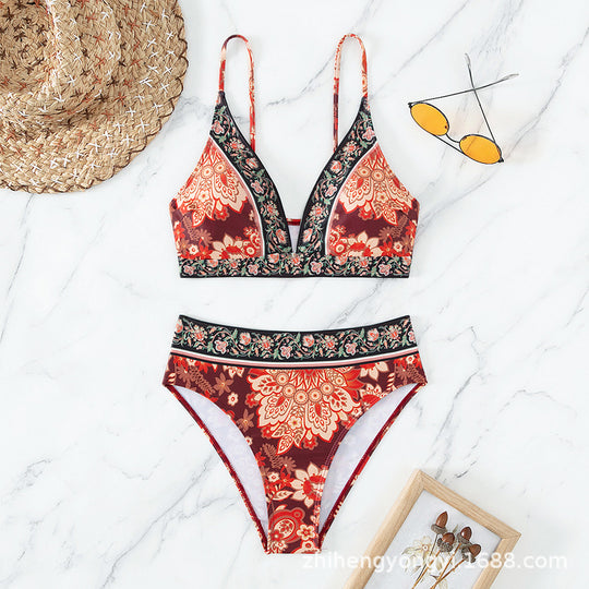 Damen Hochtaillierter Bikini mit floralem Muster R&B