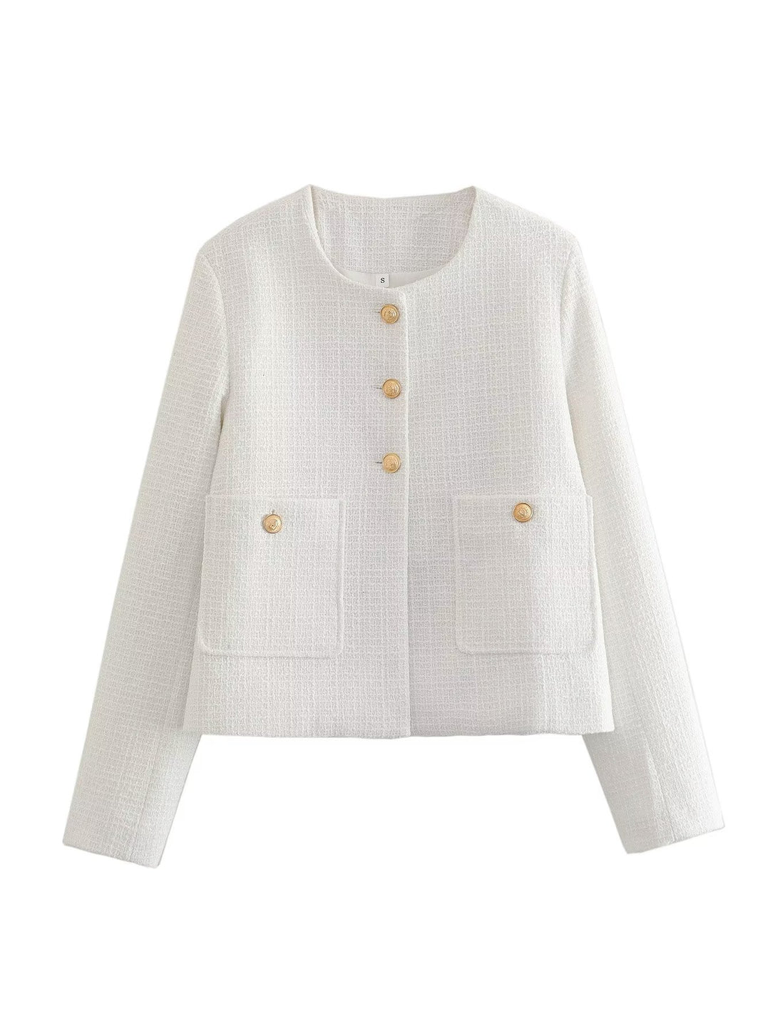 Damen Kurze Tweedjacke mit dekorativen Knöpfen R&B