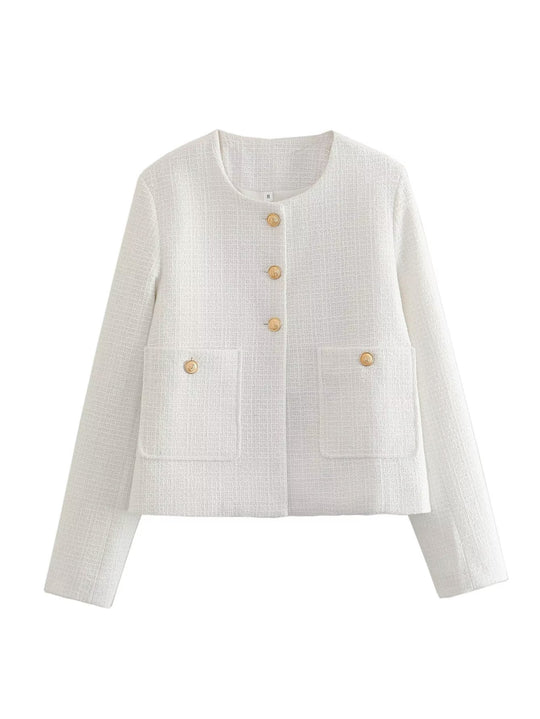 Damen Kurze Tweedjacke mit dekorativen Knöpfen R&B