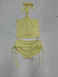 Damen hochwertiges Badeanzug-Set mit verstellbarem Haltertop und Rüschenhosen R&B