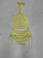 Damen hochwertiges Badeanzug-Set mit verstellbarem Haltertop und Rüschenhosen R&B