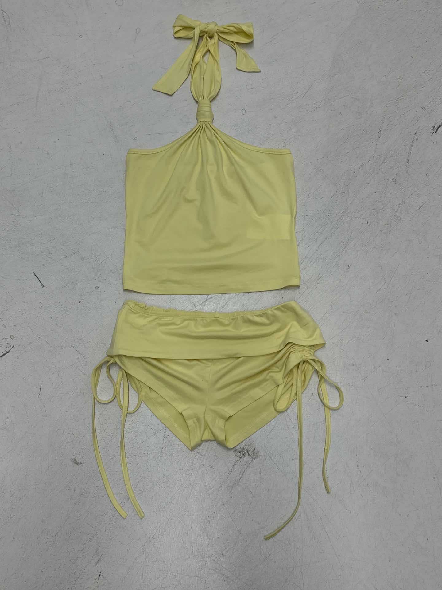 Damen hochwertiges Badeanzug-Set mit verstellbarem Haltertop und Rüschenhosen R&B