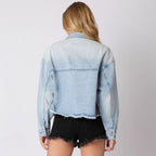 Damen Jeansjacke mit buntem Rugby-Print und lässigem Schnitt R&B