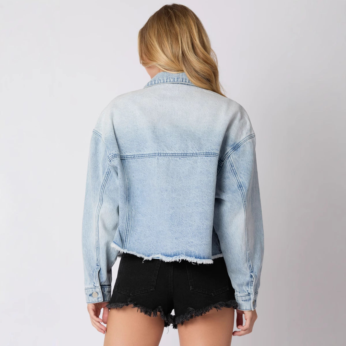 Damen Jeansjacke mit buntem Rugby-Print und lässigem Schnitt R&B