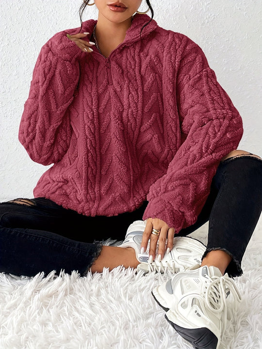 Damen Fleece Pullover mit hohem Kragen und strukturiertem Design R&B
