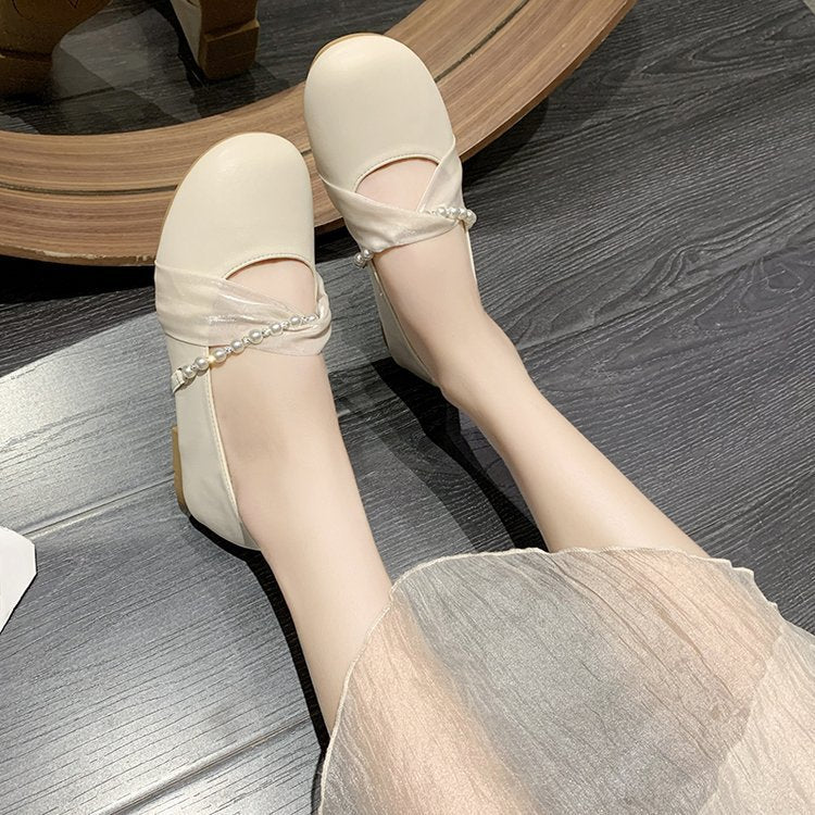 Damen elegante Ballerinas mit Perlenschmuck R&B